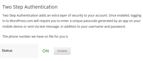 Two-Factor Authentication Enabled