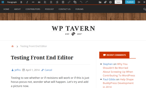 WordPress Front End Editor In Action