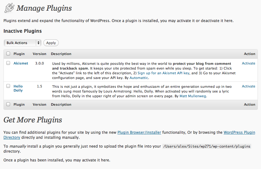 WordPress 2.7 Plugins Page