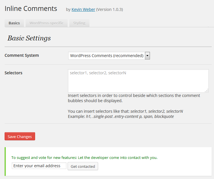 Inline Comments Settings Page