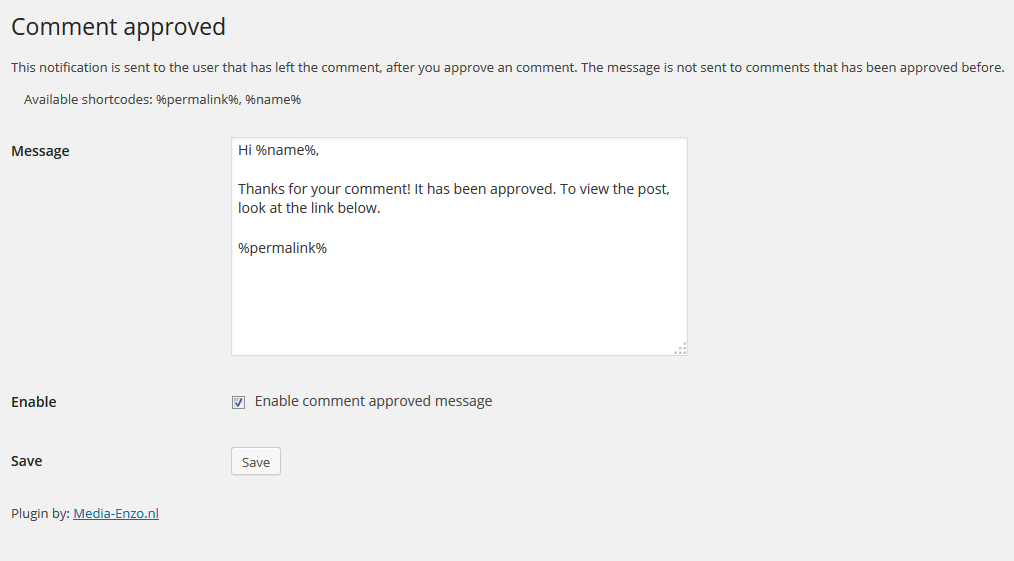 Click The Checkbox To Enable The Comment Approved Message