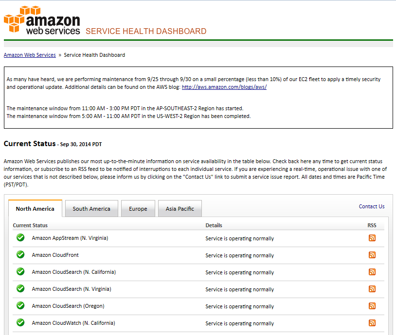 Amazon Web Services Status Page