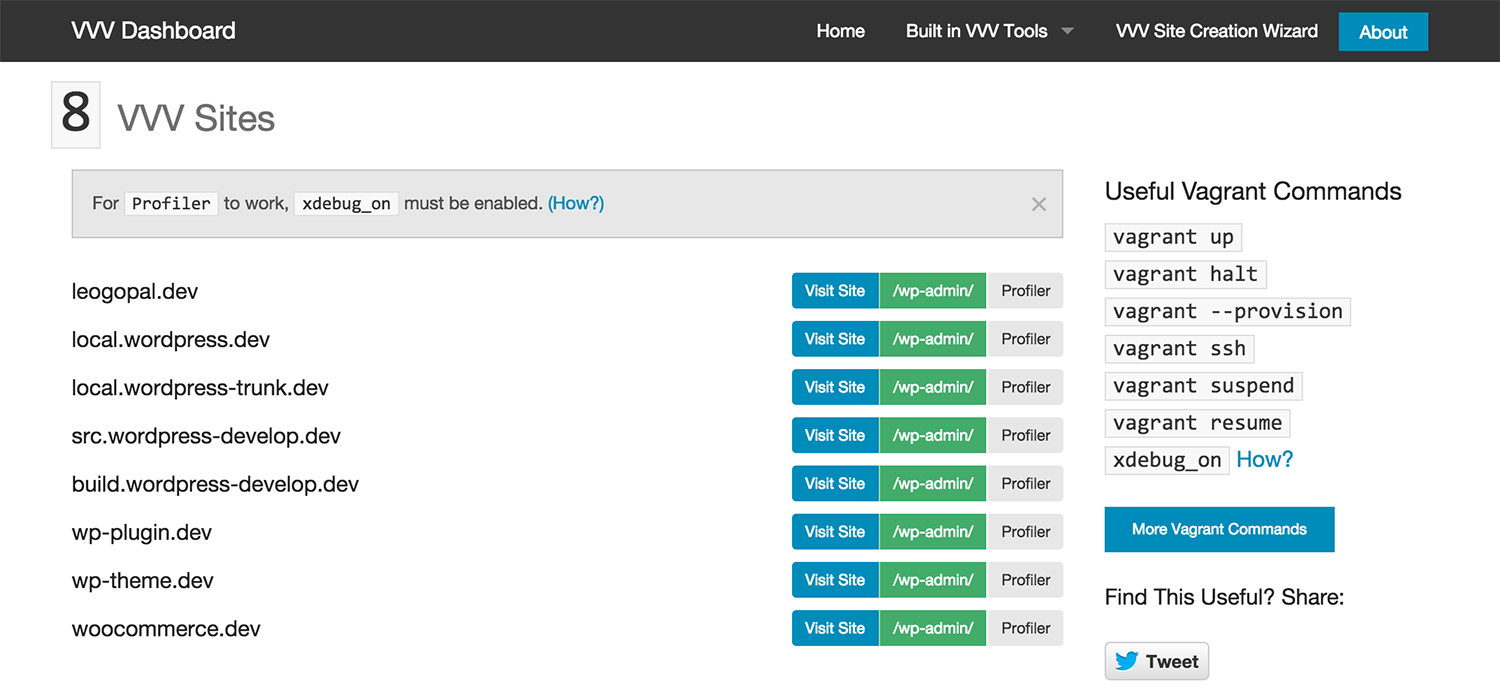 VVV-Dashboard Provides an Interface for Managing Varying Vagrant Vagrants Installations