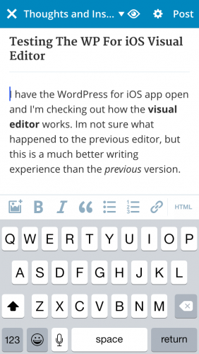 WordPress For iOS 4.8 Visual Editor