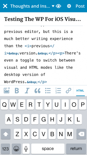 WordPress For iOS 4.8 HTML Editor