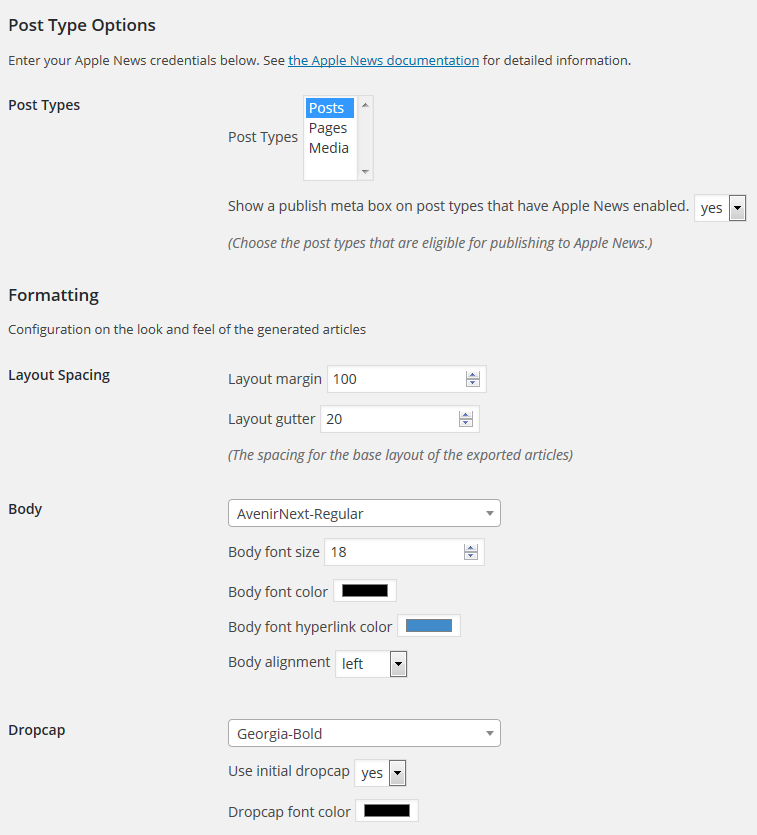 News Publisher Plugin Options Page