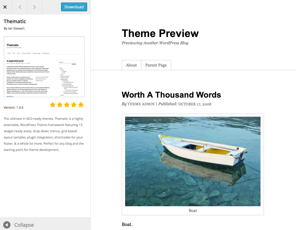 Thematic Theme Preview from WordPress.org
