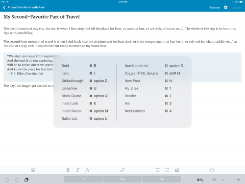 Keyboard Shortcuts Available in The WordPress App