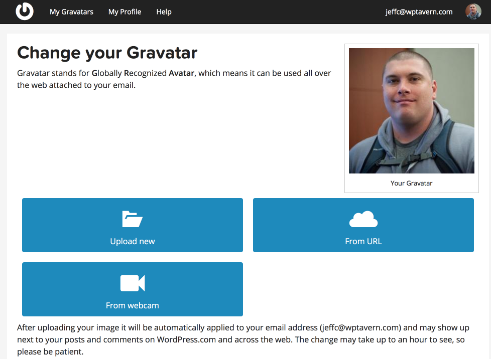 WordPress.com Configure Gravatar User Interface