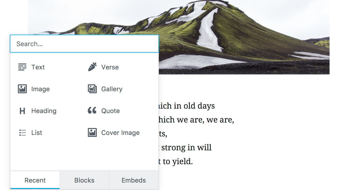 Gutenberg 0.5.0 Adds New Verse Block for Poetry and a New Display for Recent Blocks