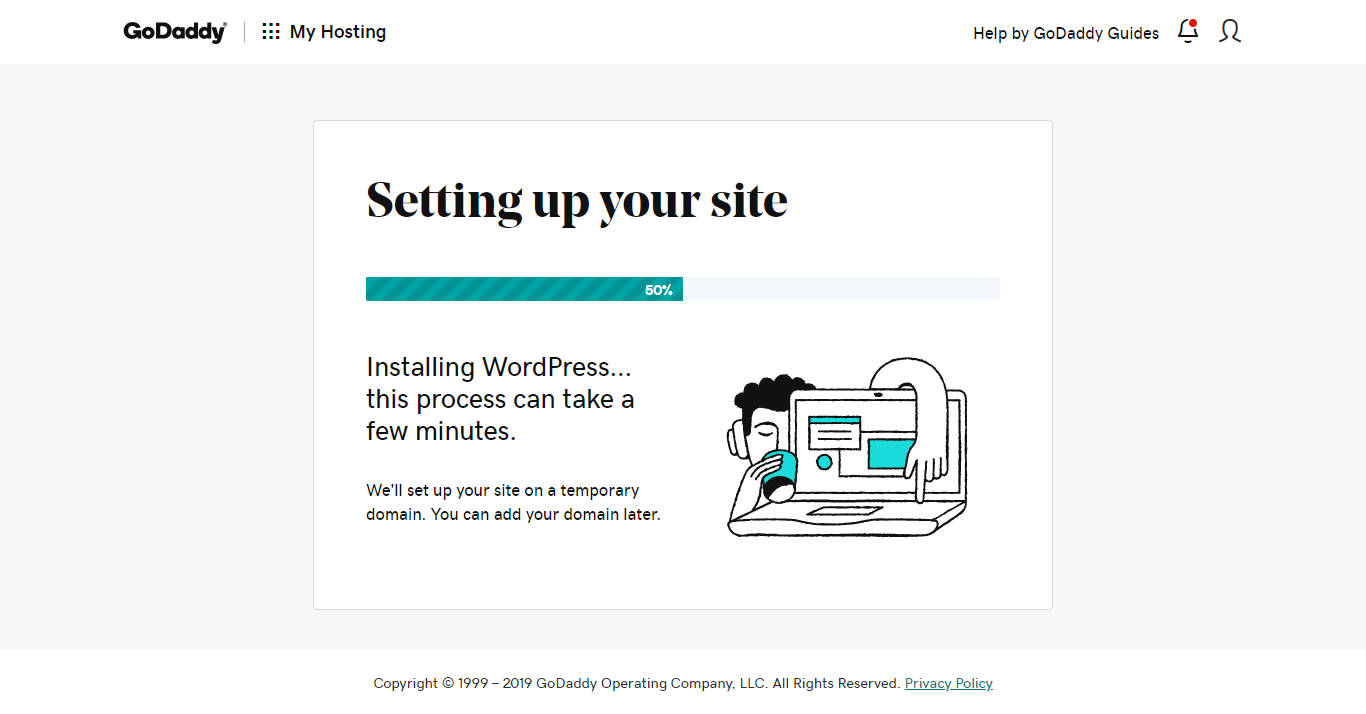 Site setup process for GoDaddy's managed WordPress hosting.