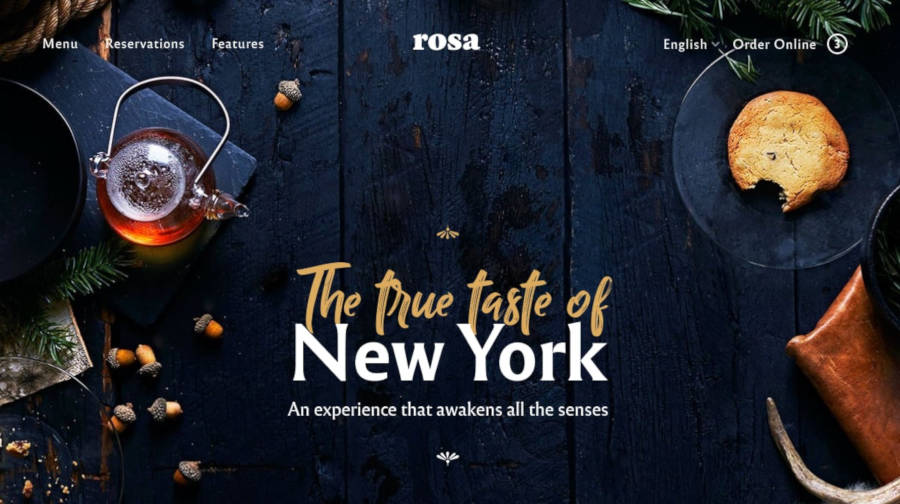 Screenshot of the Rosa 2 restaurant WordPress theme.