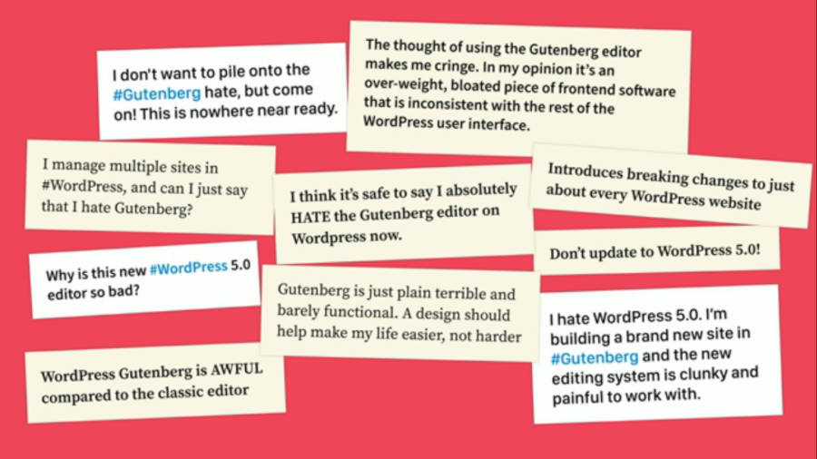 Criticism of Gutenberg from reviews, tweets, and comments.