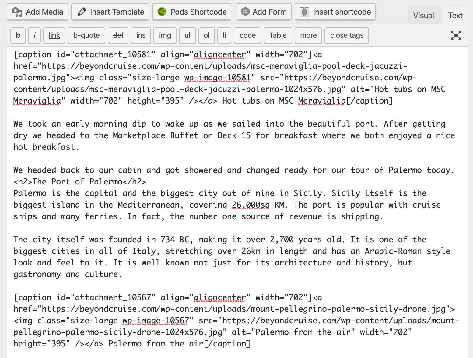 Screenshot of the classic WordPress text editor.