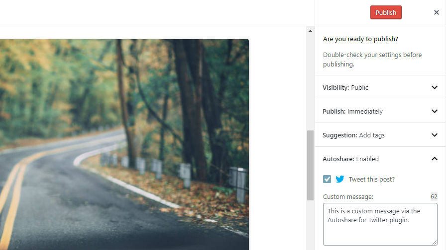 Screenshot of the Autoshare for Twitter pre-publish check.