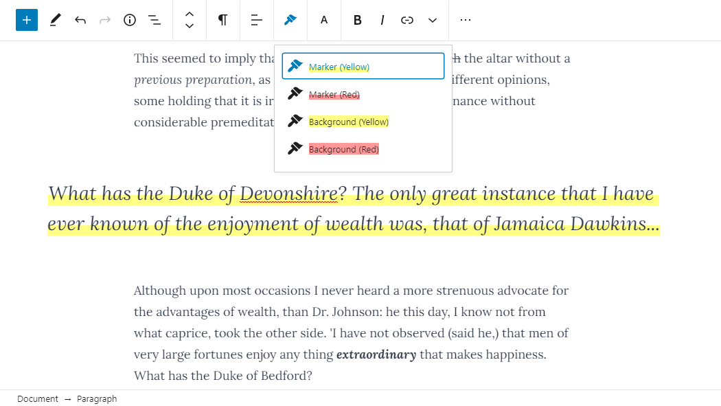 Screenshot of the RichText Extension plugin's highlighter feature in the editor.