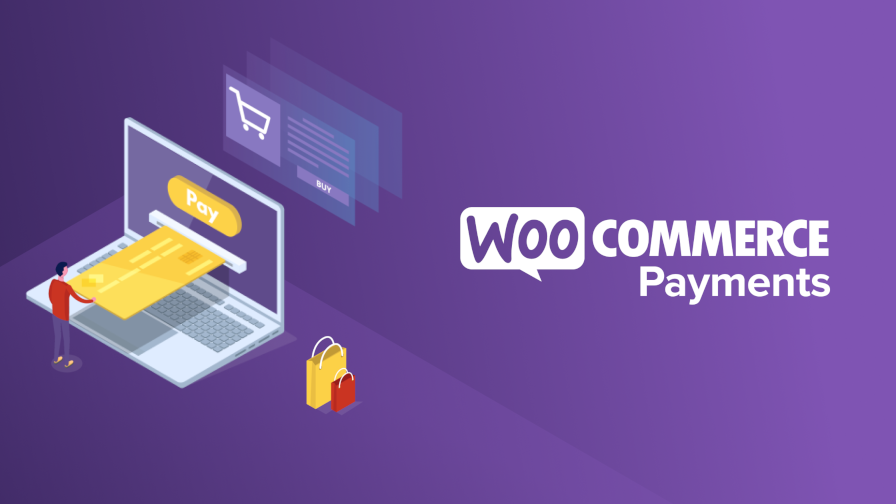 WooCommerce Payments decorative image with a laptop accepting a credit card.