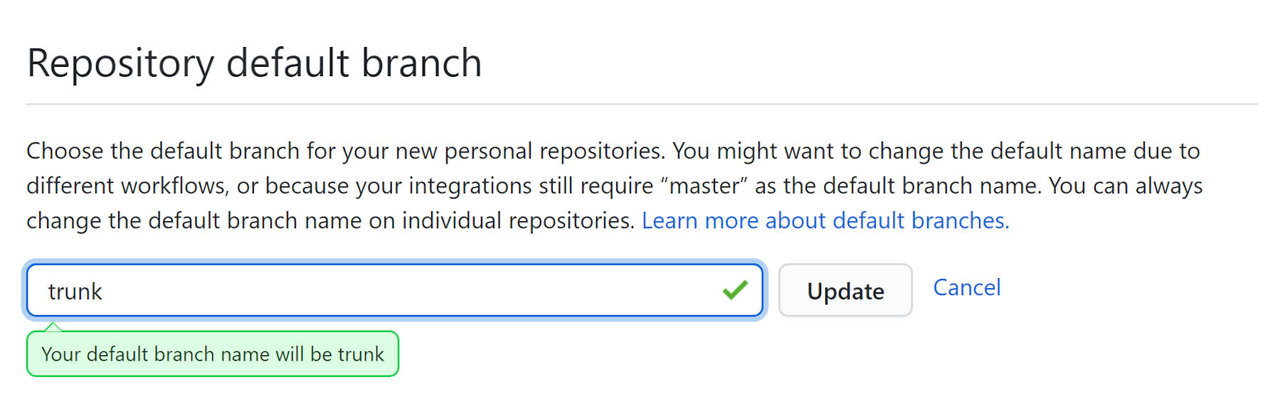 Setting a custom default branch on GitHub.