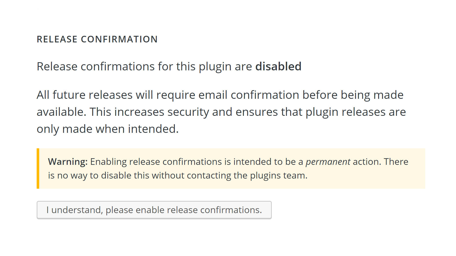 Screenshot of the plugin release confirmation email form.