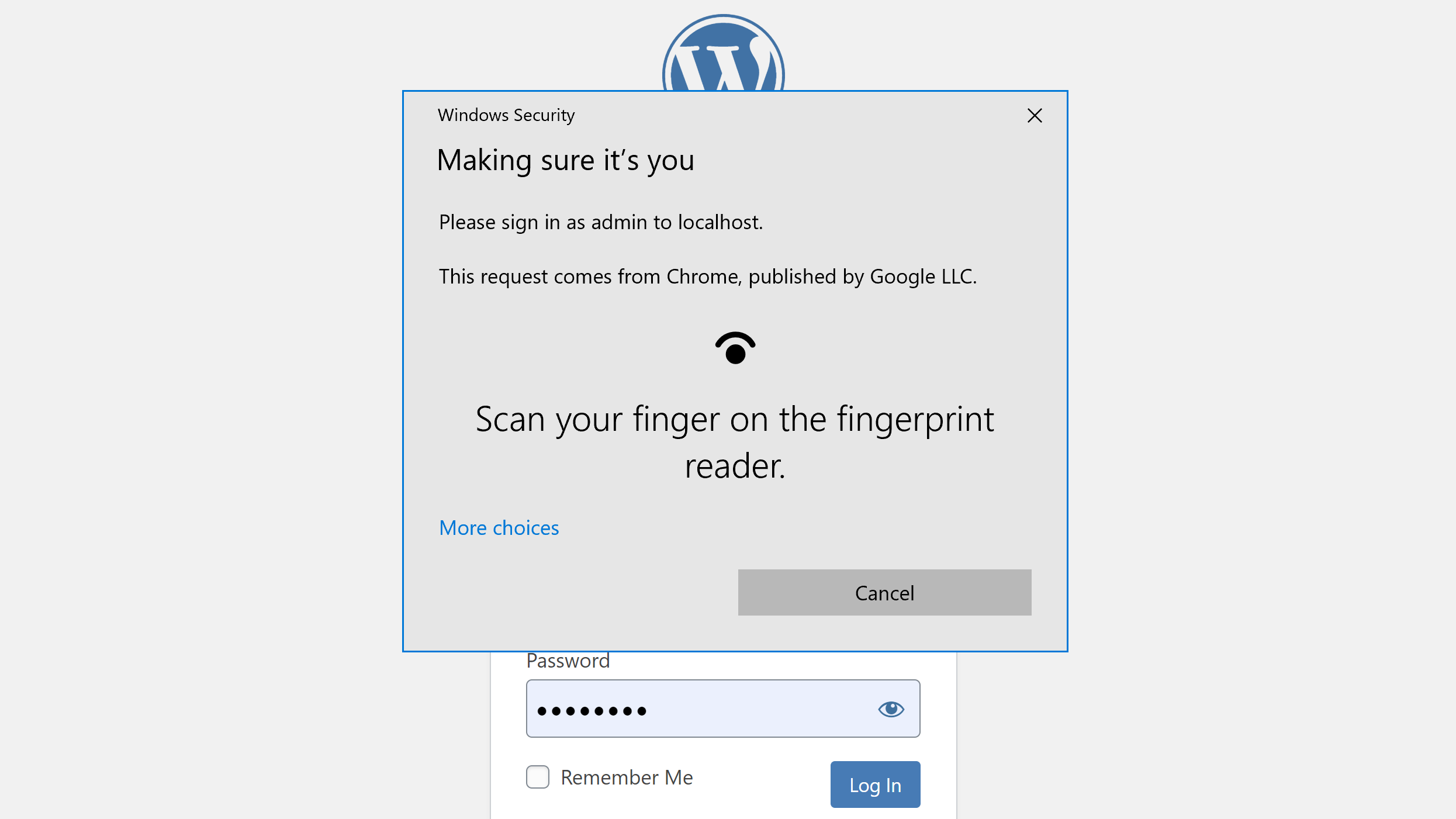Using touch/fingerprint to log into WordPress via the Passwordless WP plugin.