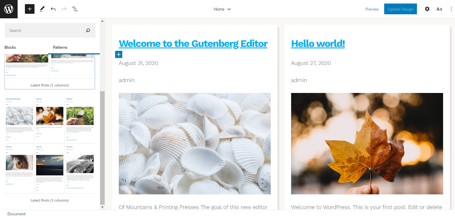 Blog posts patterns included in the Hansen WordPress theme.