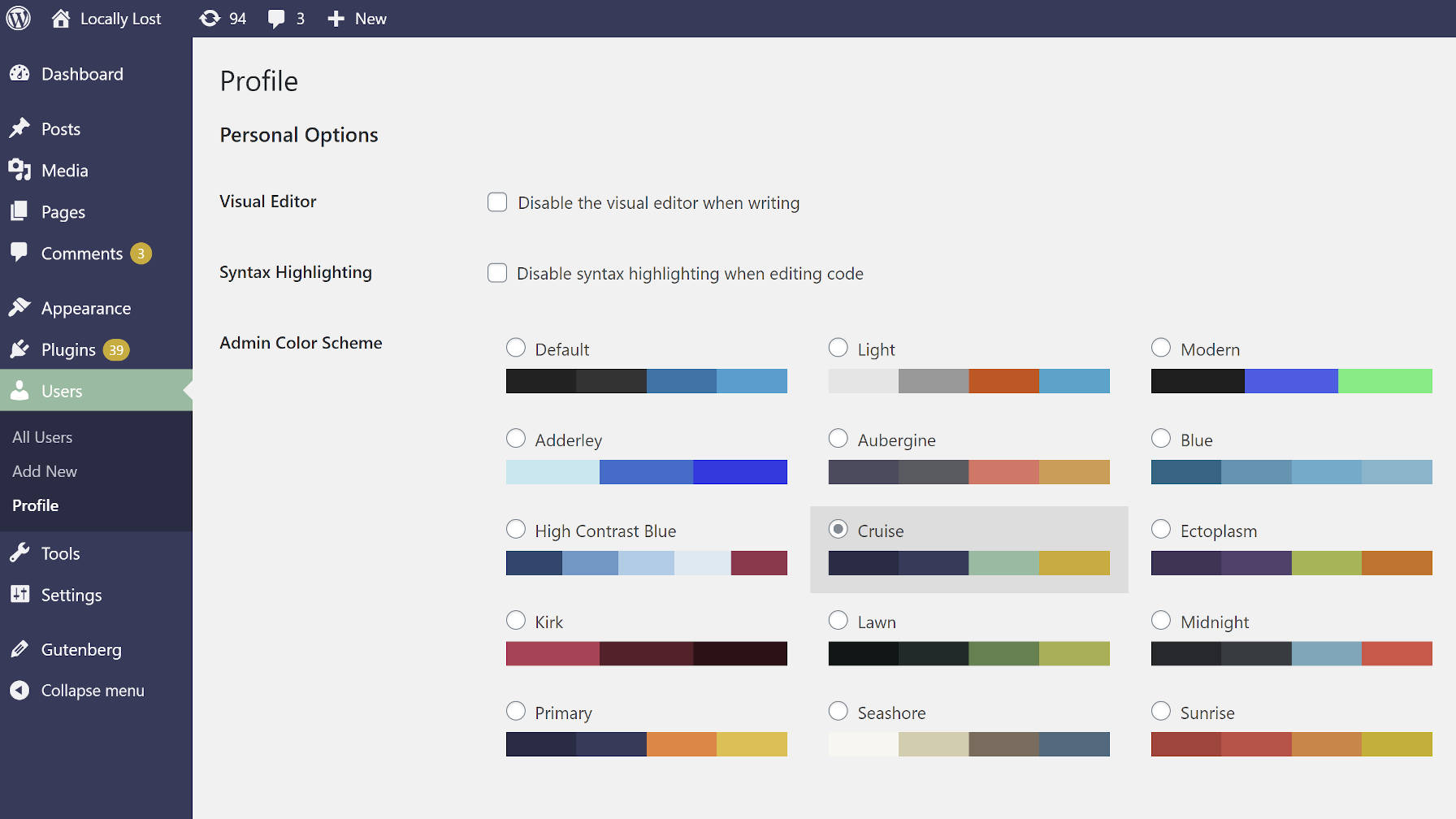 Using the Cruise color scheme from the Admin Color Schemes WordPress plugin.