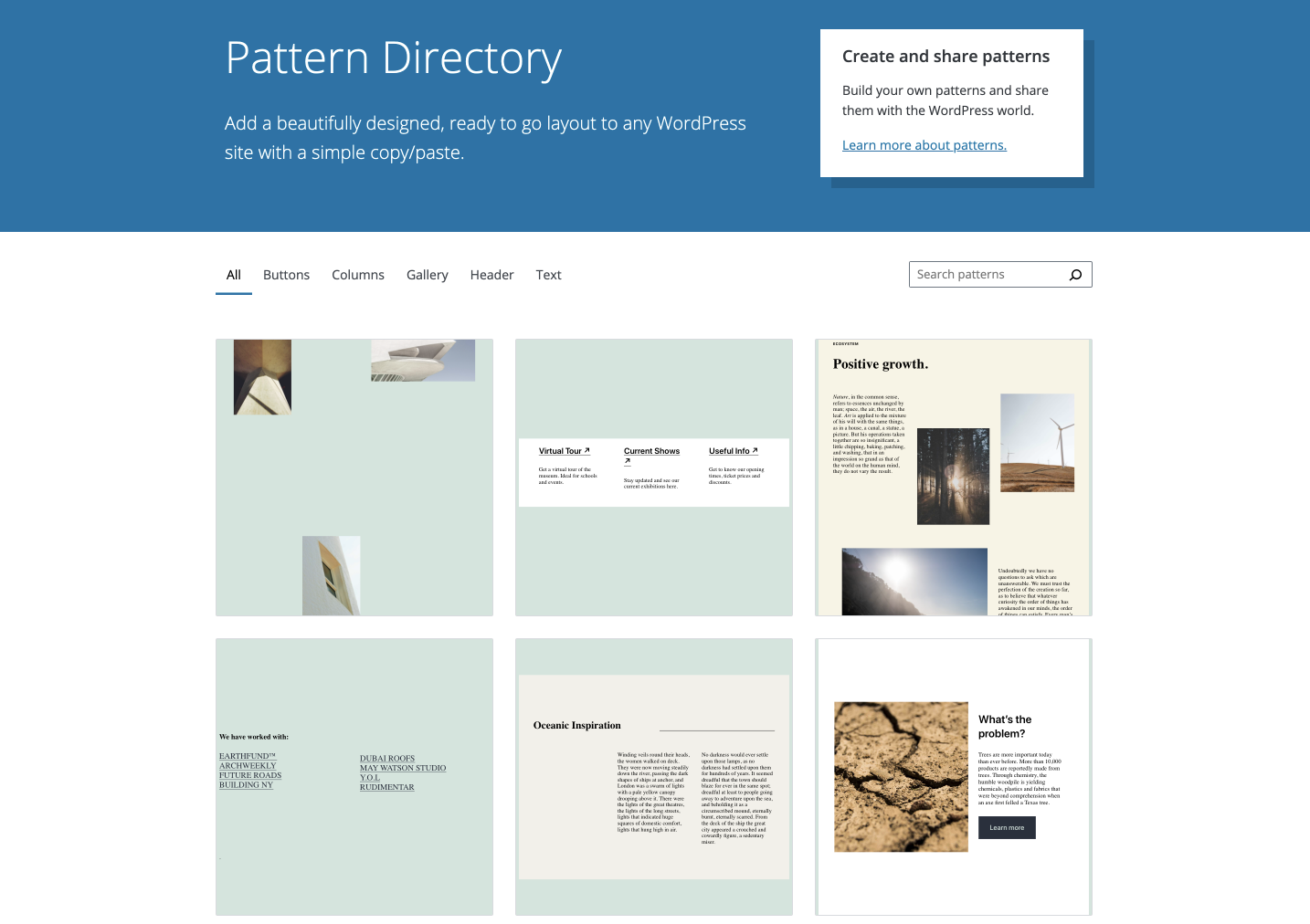 Pattern Directory Targeted to Launch with WordPress 5.8