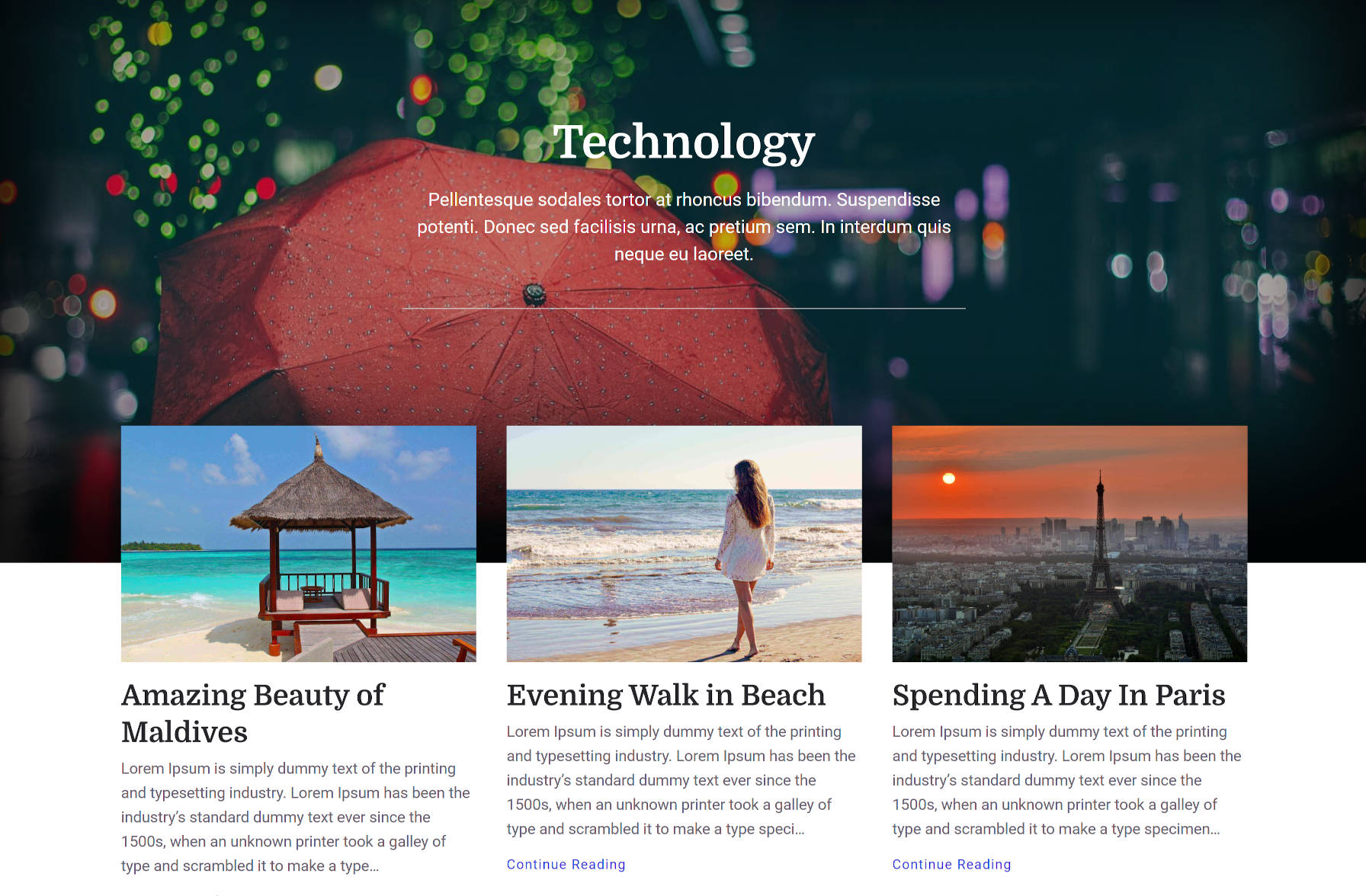 A lifestyle-type design with cover/hero area followed by grid-style posts.