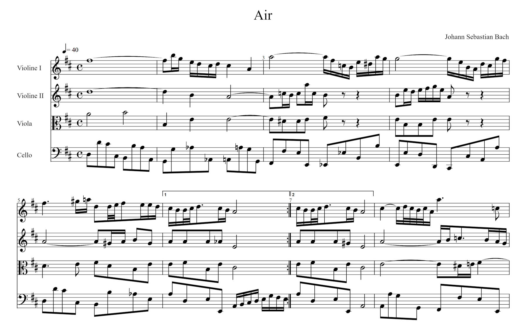 Musical notation of J.S. Bach's 'Air'.