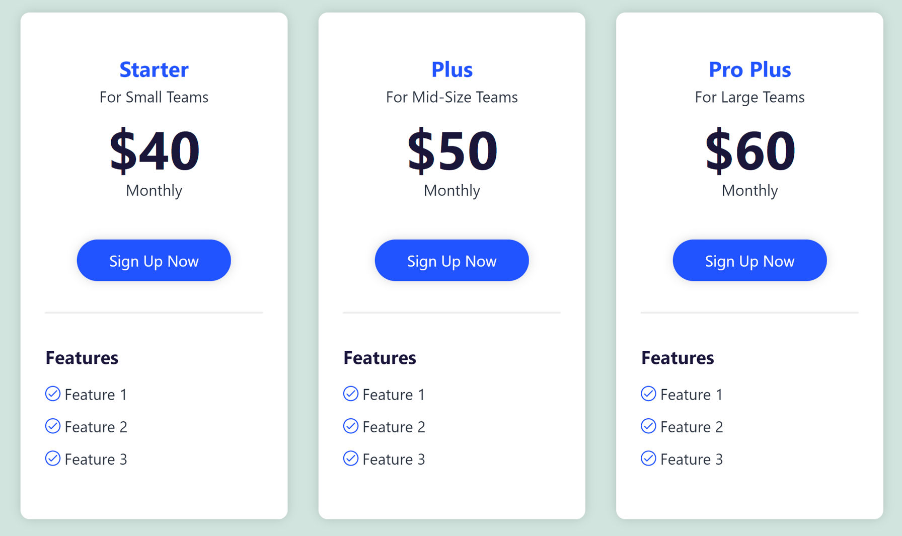 Pricing Block from a plugin inserted into columns.