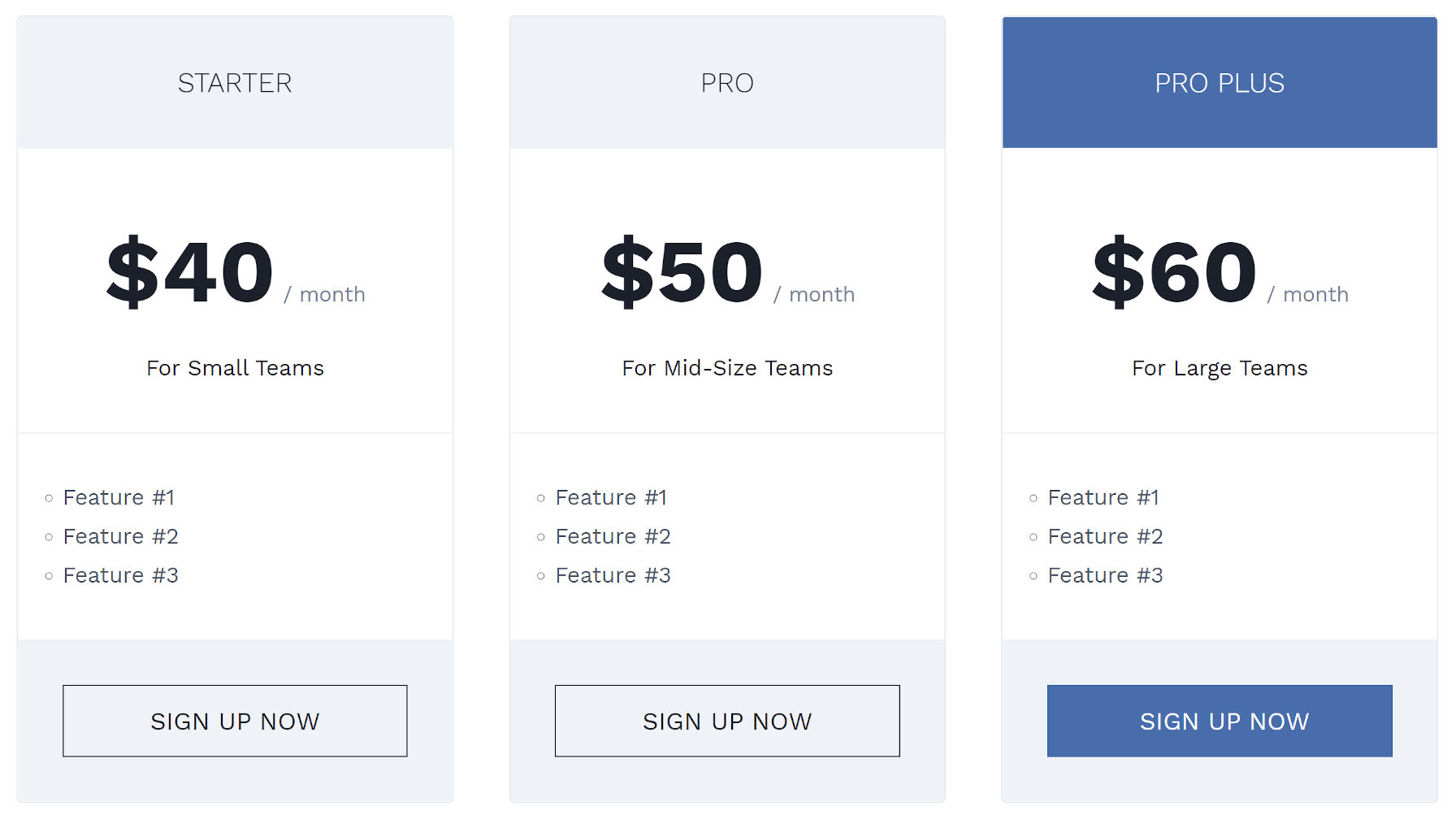 Custom pricing columns with a custom-built WordPress theme and full-site editing.