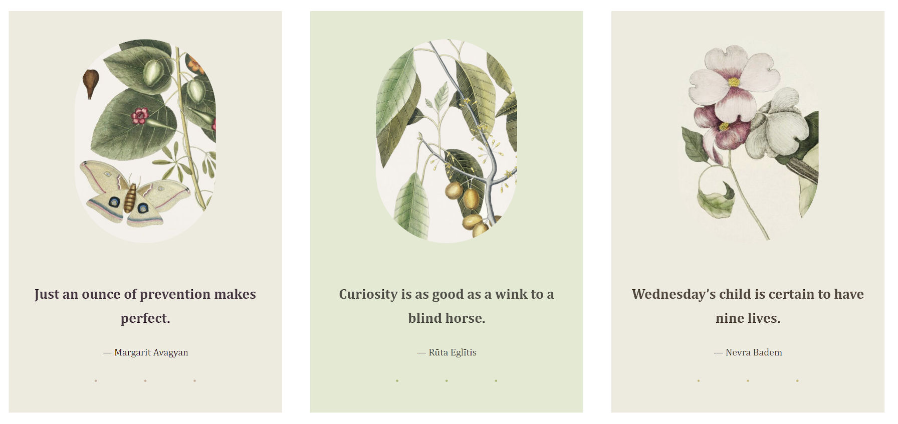 Three columns of images plus quotes, a pattern from the Clove WordPress theme.