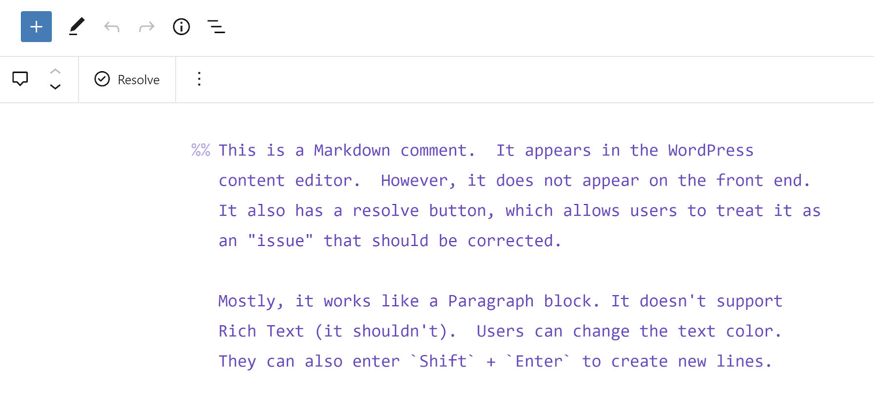 Customized output of the Markdown Comment Block.