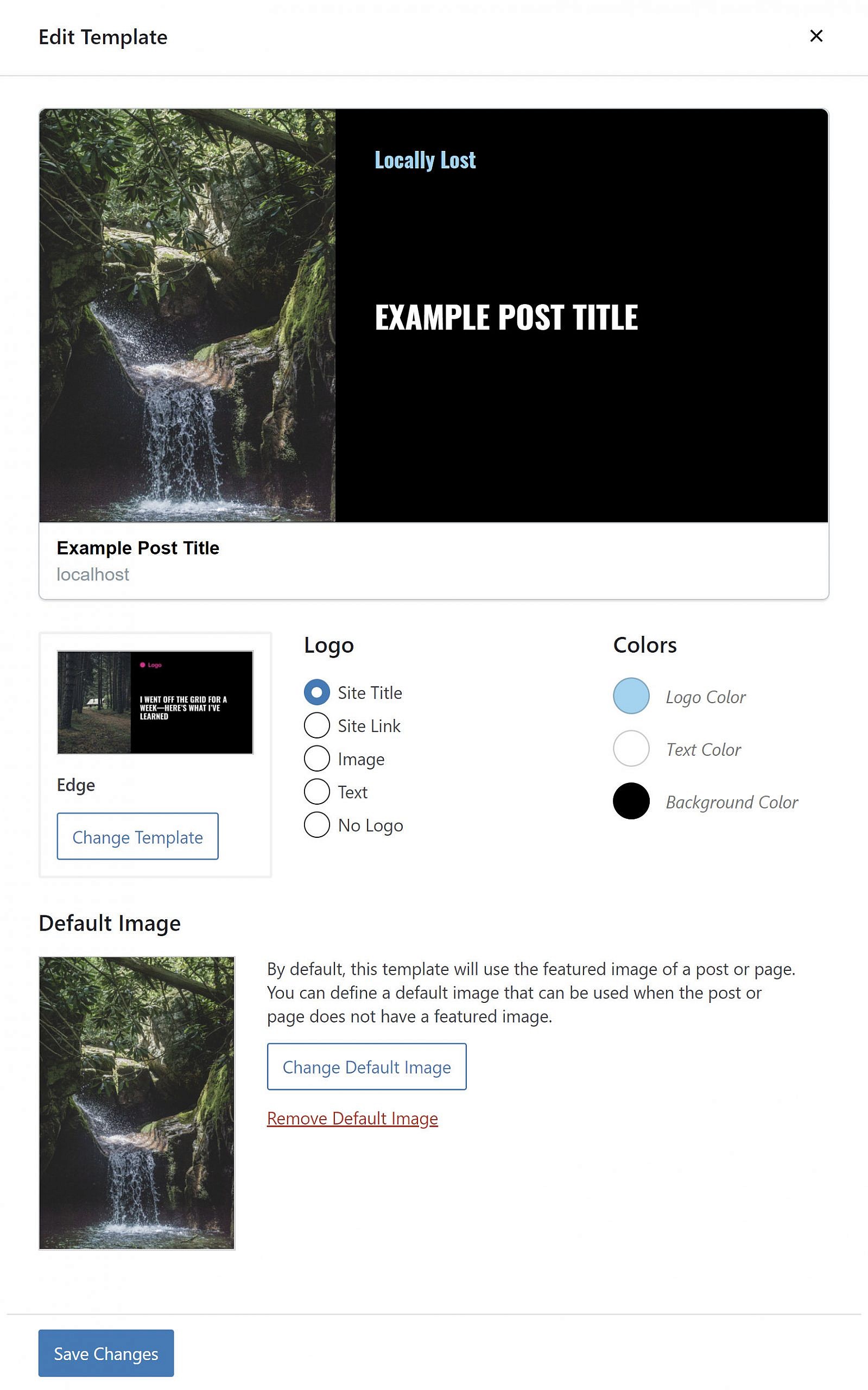 Template editing popup/overlay for the Social Image Generator WordPress plugin.