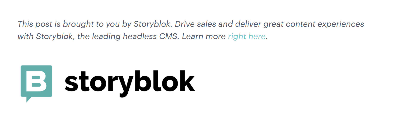 Screenshot of Storyblok sponsorship note from the bottom of the post.