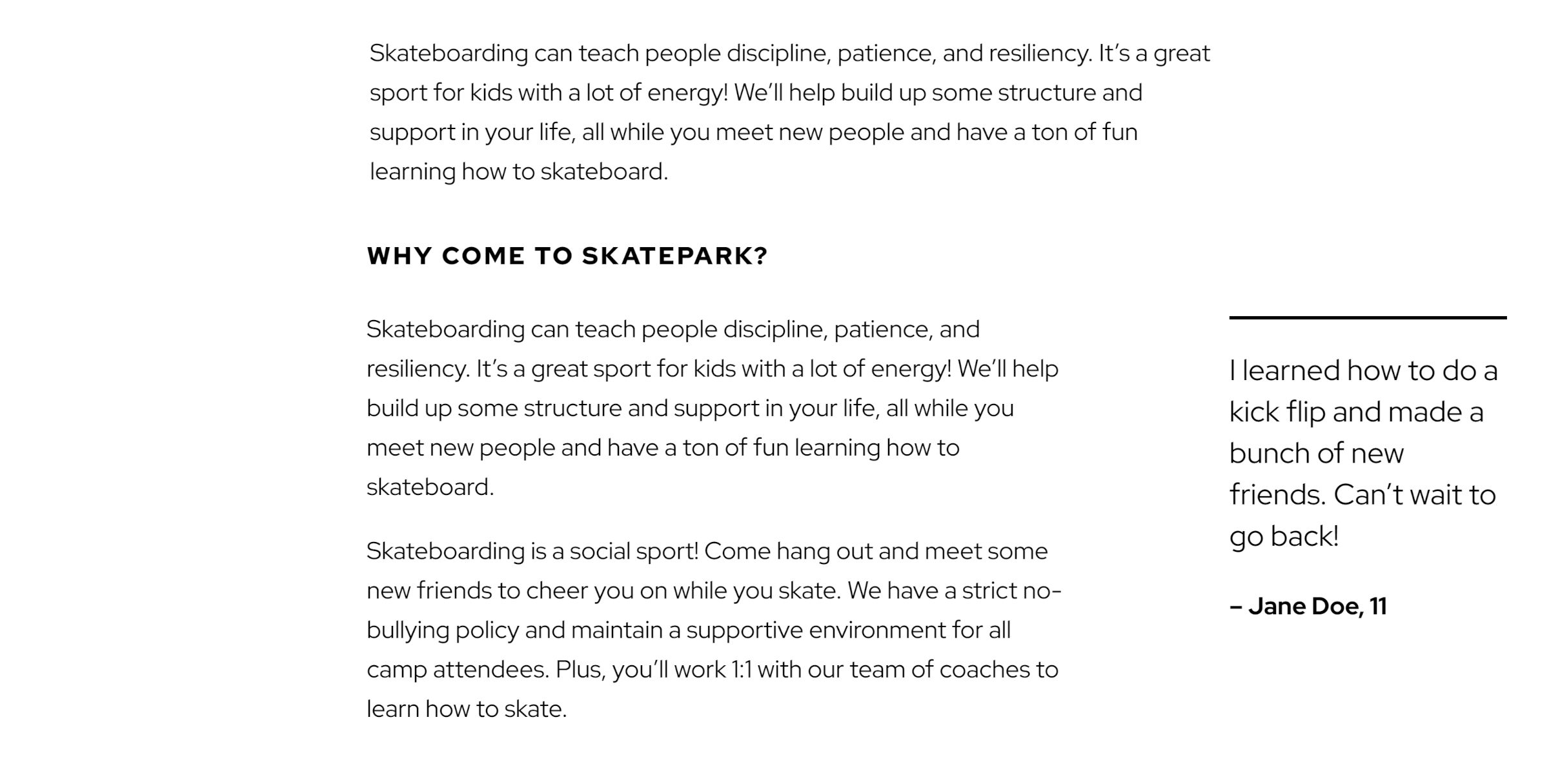 skatepark-p-w-quote Skatepark Is a Bold and Vibrant Block Theme for Events and Organizations design tips