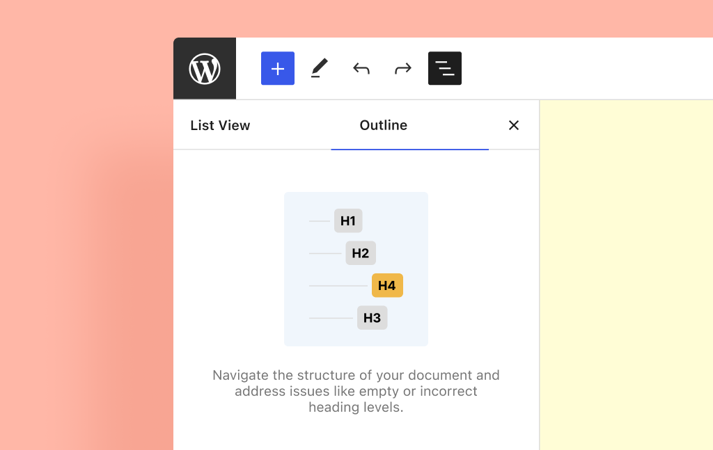 Document-Outline-List-View Gutenberg 14.5 Introduces New “Document Overview” Panel, Improves Block Spacing Controls design tips  