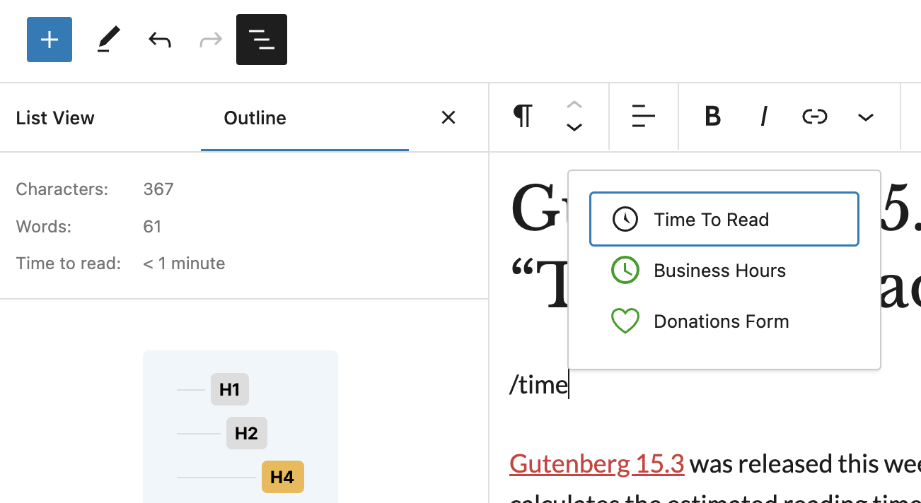 Gutenberg 15.3 Adds New “Time to Read” Block  – WP Tavern